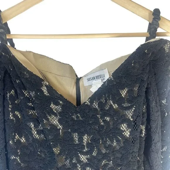 Susan Roselli For Vijack Black Lace Bodycon Long Sleeve Dress Sz 10 - Picture 3 of 8